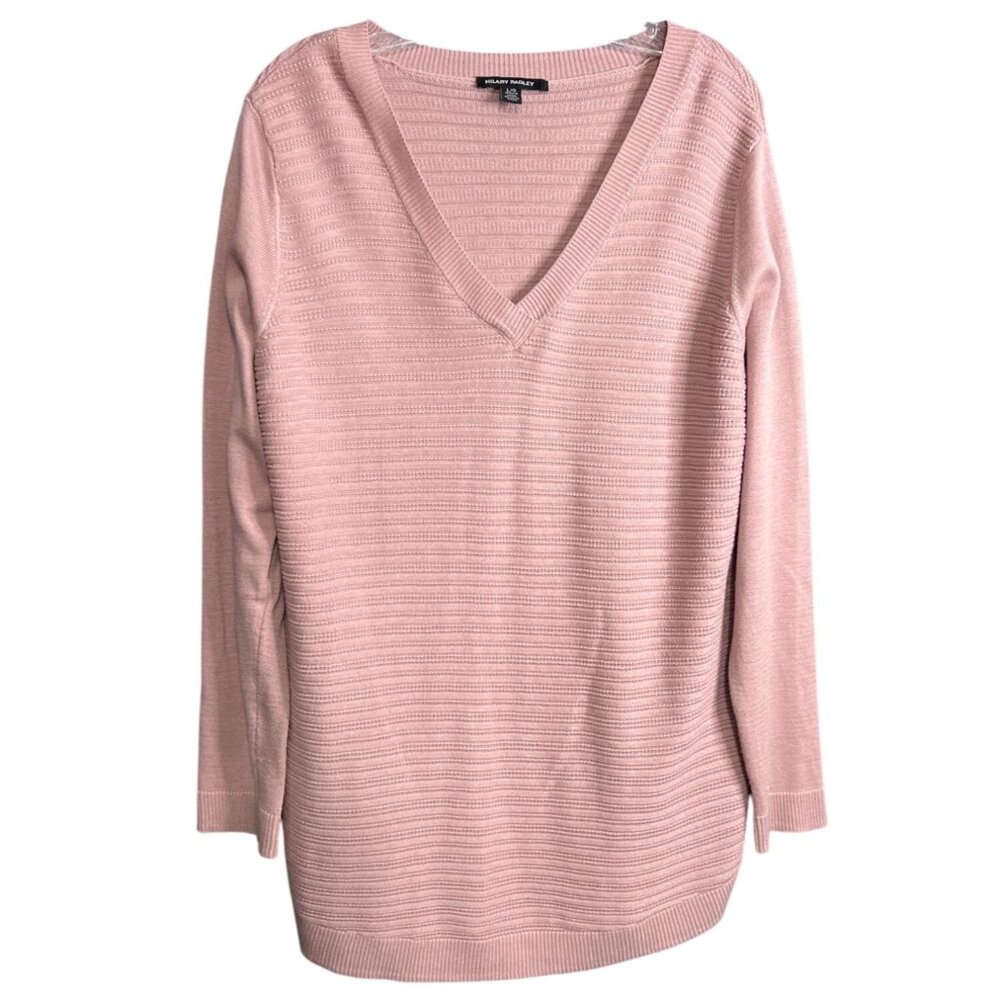 Hilary Radley Pink Loose Fit Sweater L/G V-Neck Long Sleeve